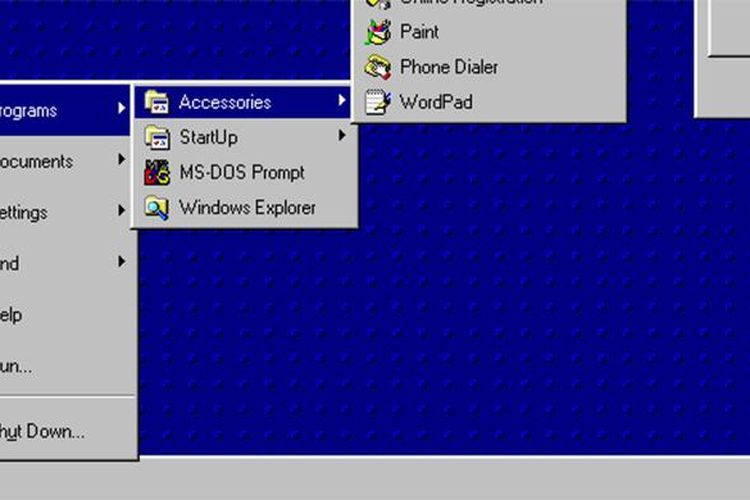 Tombol dan menu Start saat pertama muncul di sistem operasi Windows 95