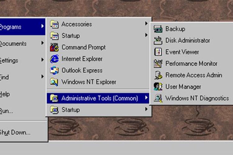 Tombol dan menu Start di sistem operasi Windows NT 4.0