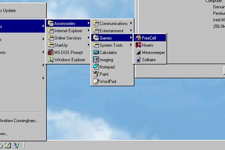 Tombol dan menu Start di sistem operasi Windows 98