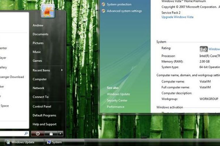 Tombol dan menu Start di sistem operasi Windows Vista