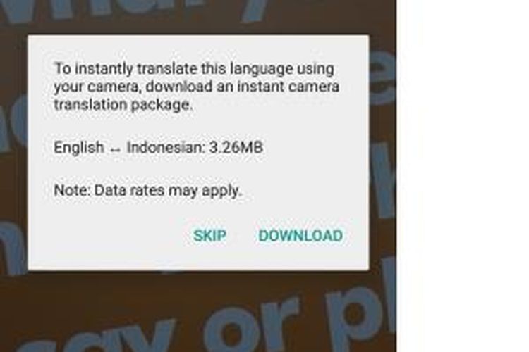 Sebelum bisa memakai fitur Word Lens di Google Translate, kamu harus mengunduh paket bahasa yang dikehendaki terlebih dahulu