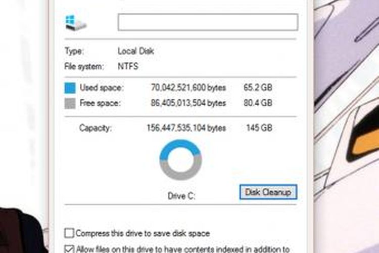 Pilih opsi disk cleanup pada kolom Properties