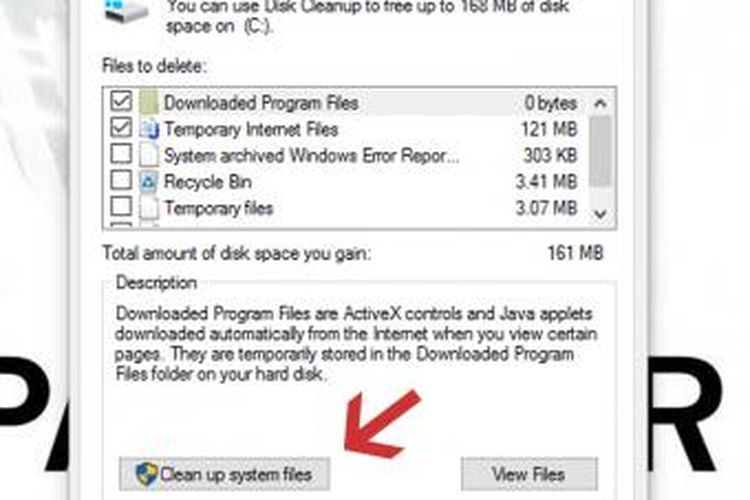 Pilih cleanup system files untuk menghapus instalasi windows lama