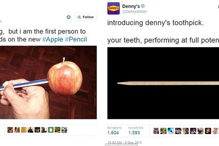 Jaringan restoran Denny’s tak ketinggalan memanfaatkan kesempatan untuk memperkenalkan tusuk gigi dengan gaya Apple
