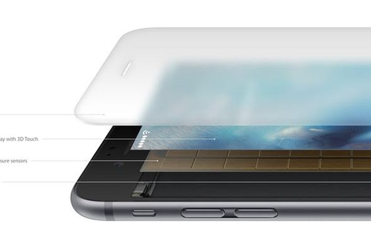 Sensor tekanan jari untuk teknologi 3D Touch pada iPhone 6S diselipkan di antara lapisan layar 