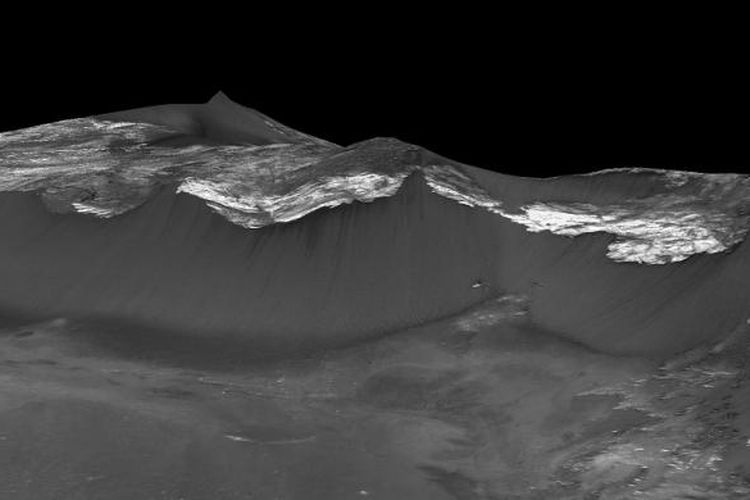Ekuatorial Mars juga kaya air. Pola garis gelap di Coprates Phasma menunjukkannya. 