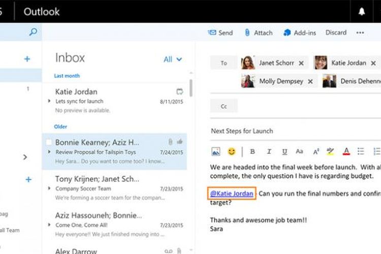 Fitur Mention di Outlook