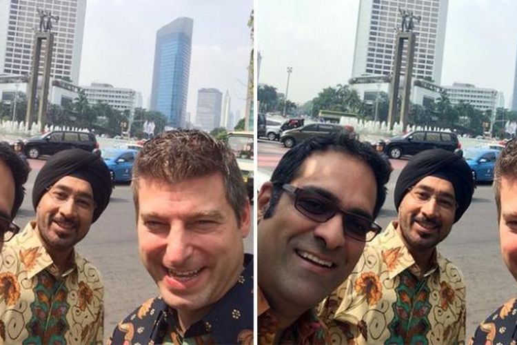 Adam Bain mengenakan baju batik di kawasan Bundaran Hotel Indonesia, Agustus 2014.