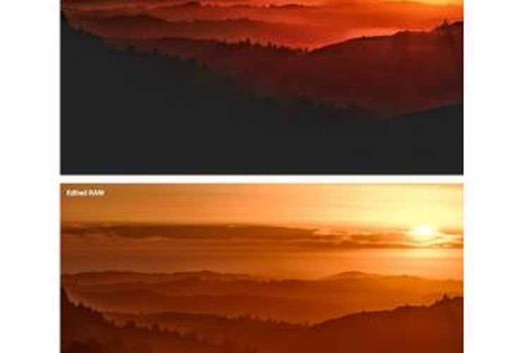 Contoh perbandingan hasil edit foto jpg (atas) dengan raw (bawah)