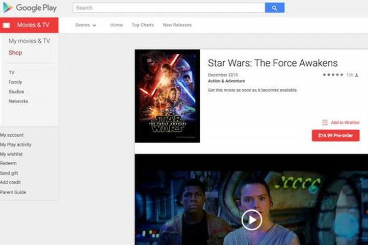 Pre-order Star Wars di Google Play