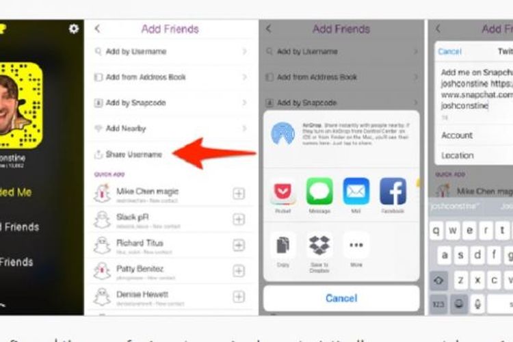Langkah membuat URL unik Snapchat untuk dibagi-bagi via Twitter, email, SMS, dll