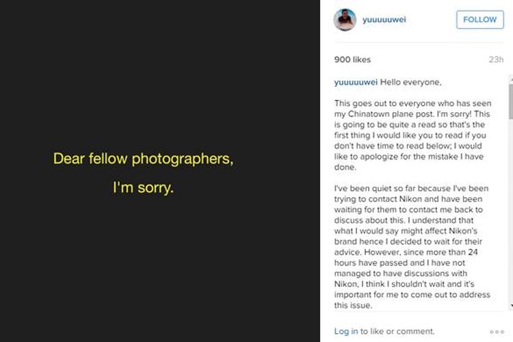 Permintaan maaf Yu Wei melalui Instagramnya.