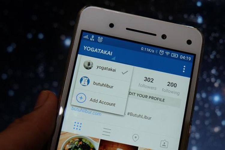 Tampilan fitur multi account pada aplikasi Instagram untuk Android