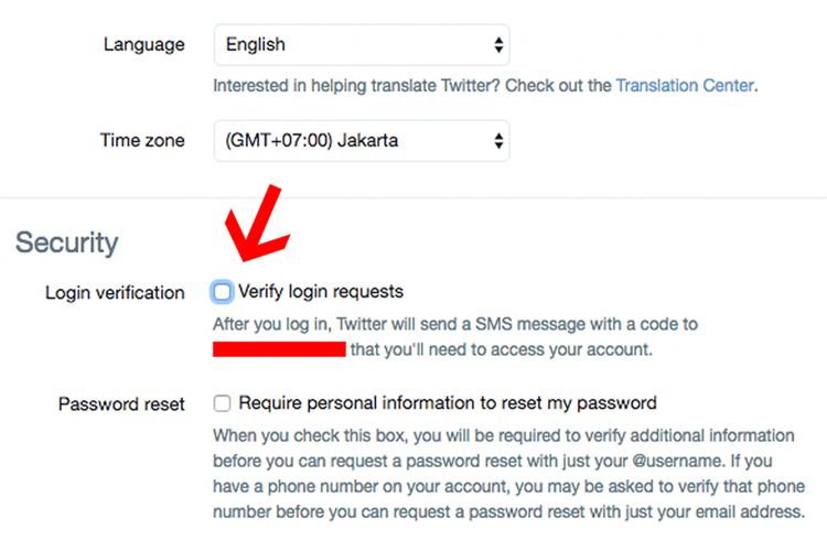 Menu pengamanan login di Twitter(screenshot)