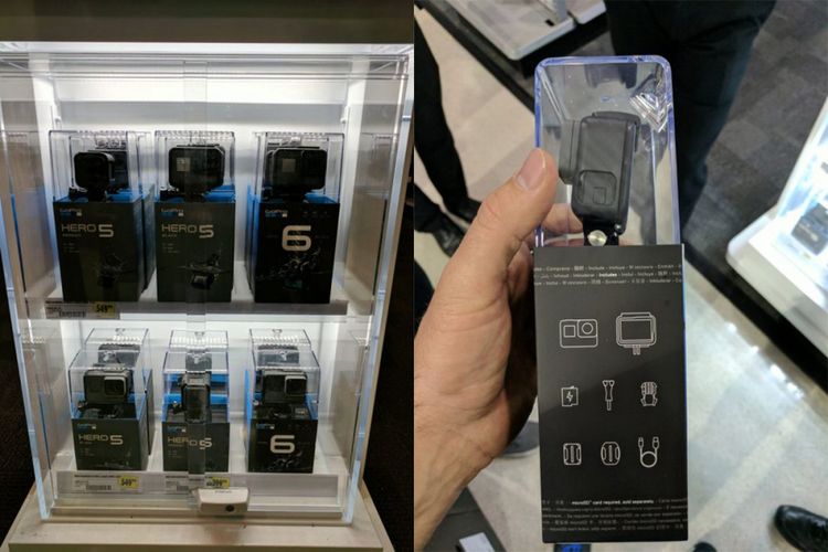 GoPro Hero 6 ditemukan di toko Best Buy di Kanada, dipajang berdampingan dengan Hero 5.