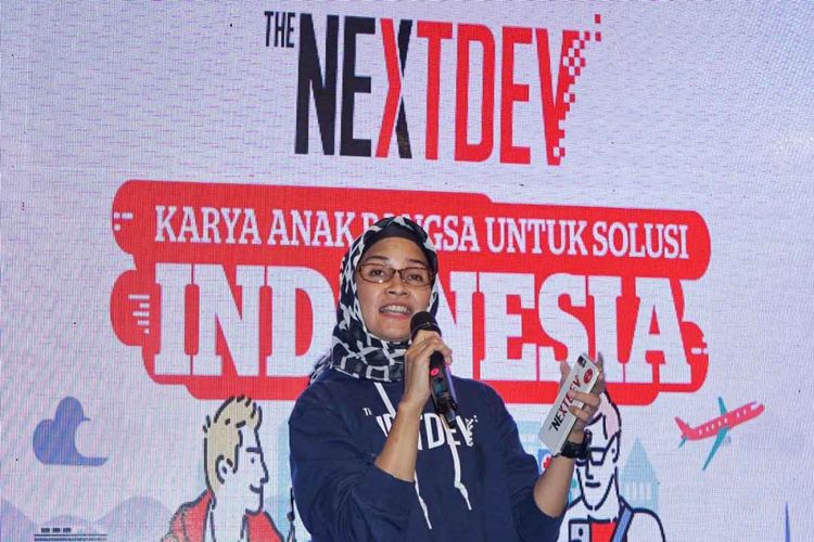 Vice President Corporate Communication Telkomsel Adita Irawati saat berbicara dalam acara pengumuman 20 finalis The NextDev 2017 di Jakarta, Jumat (27/10/2017)