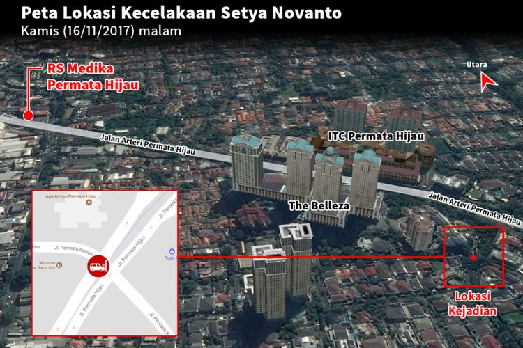 Lokasi kecelakaan Setya Novanto, Kamis (16/11/2017) malam.(KOMPAS.com/LAKSONO HARI W)
