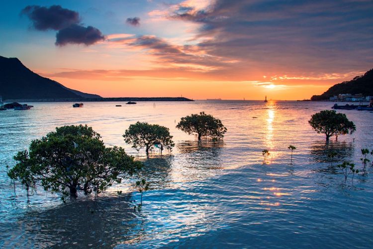 Sunset di Pantai Tai O, Hongkong.(Jessica Li)