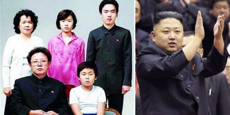 Kim Jong Il (depan kiri), putra bungsunya Kim Jong Un (kanan depan), di baris kedua (dari kiri); istri keempatnya Kim Ok, saudara perempuannya, Kim Kyong-hui dan suaminya, Jang Song-Thaek.