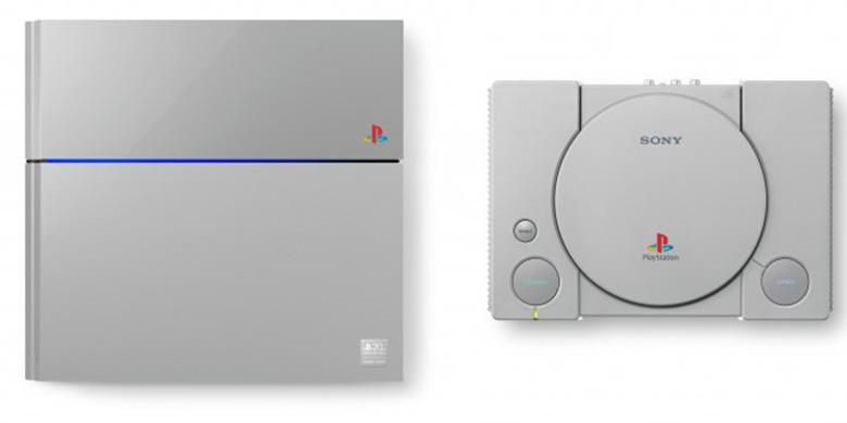 Konsol Game Sony PlayStation 4 edisi terbatas dengan skema warna serupa PlayStation generasi pertama