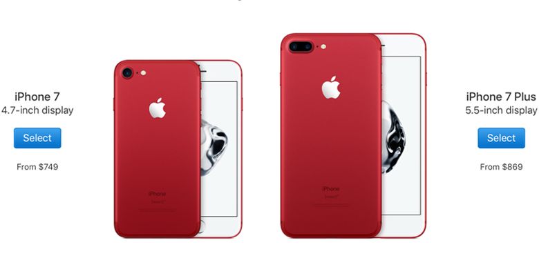iPhone 7 dan iPhone 7 Plus Special Edition berwarna merah dari Apple.