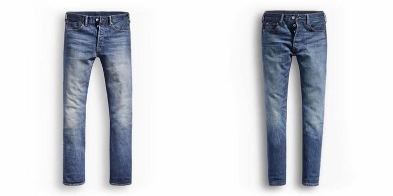 501 Fret (kiri) dan 501 Skinny Supper Charge (kanan) dari Levis