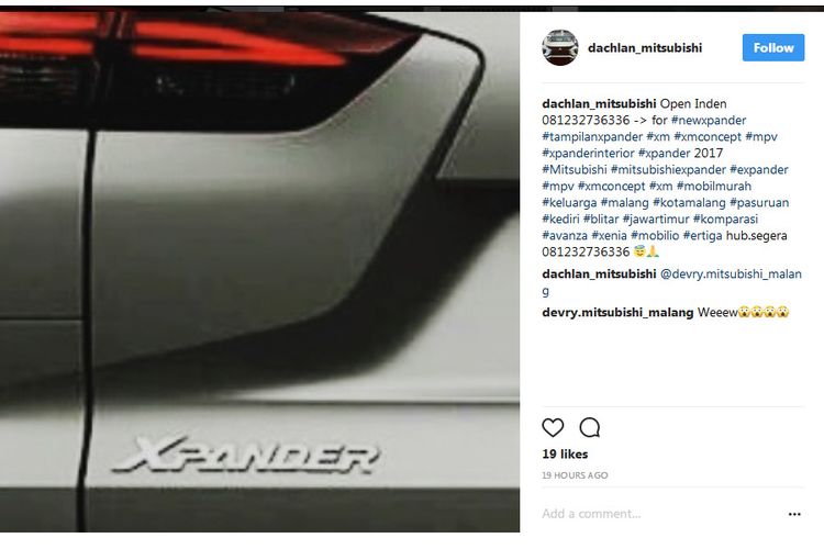 Mitsubishi Xpander.(captured via Instagram)
