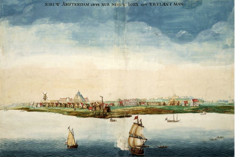 Nieuw Amsterdam (Manhattan, New York) tempo dulu oleh Johannes Vingboons. Kini, Manhattan justru menjadi salah satu kota termaju di dunia.