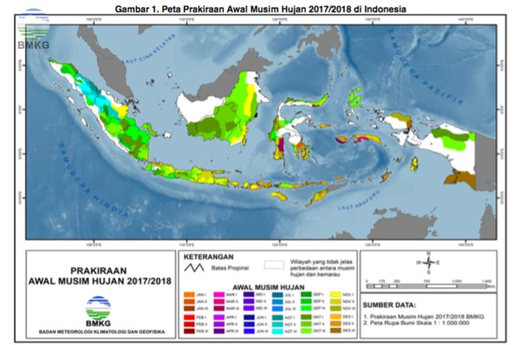 Peta Perkiraan Awal Musim Hujan 2017/2018 di Indonesia