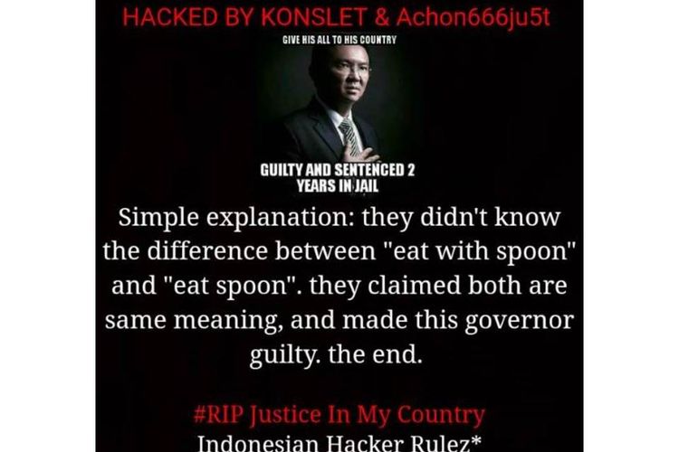 Situs Pengadilan Negeri Negara yang ada di Jembrana, Bali diretas pada Rabu (10/5/2017). Peretas menayangkan protesnya atas vonis terhadap Ahok.