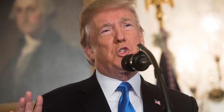 Presiden Amerika Serikat memberikan pidatonya mengenai Jerusalem di Gedung Putih, Washington DC, Amerika Serikat, pada Rabu (6/12/2017). (AFP/Saul Loeb)