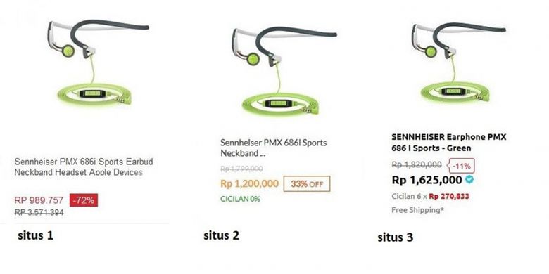 Harbolnas, perbandingan harga barang di tiga situs online