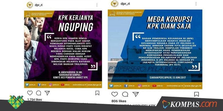 Ketika Akun Instagram DPR Unggah "KPK Kerjanya 'Nguping'"...