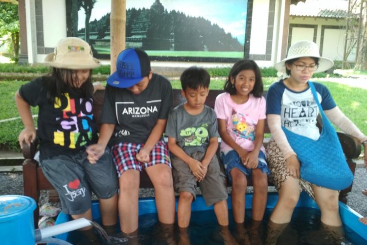 Terapi ikan disediakan untuk pengunjung candi Borobudur, pada libur Natal 2017.(KOMPAS.COM/IKA FITRIANA)