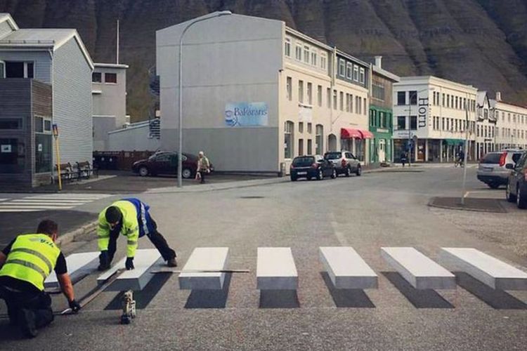 Zebra cross 3D di Islandia.(www.boredpanda.com / Gústi Productions)