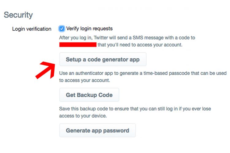 Tombol yang ditunjuk panah merah berfungsi untuk mengaktifkan aplikasi 2FA buatan pihak ketiga
