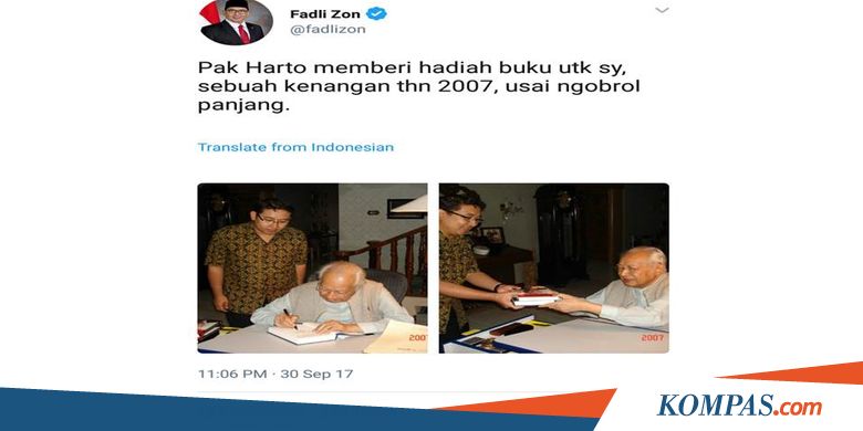 Unggah Foto Bareng Soeharto pada 30 September, Ini Kata Fadli Zon