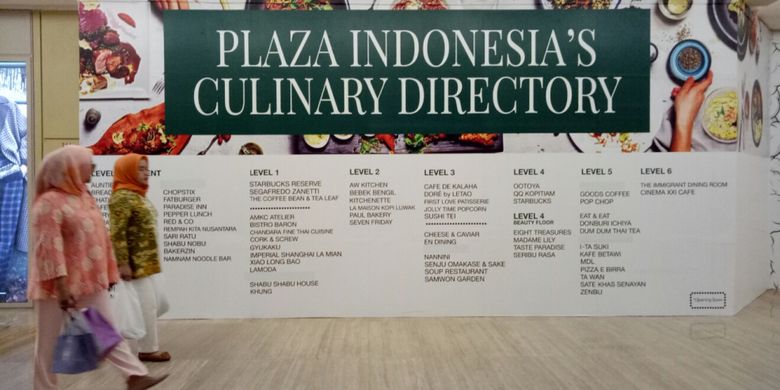 Daftar ke 33 gerai kuliner di Plaza Indonesia, yang mengikuti Festival Kuliner Dunia di tiap lantainya.(KOMPAS.COM / MUHAMMAD IRZAL ADIAKURNIA)