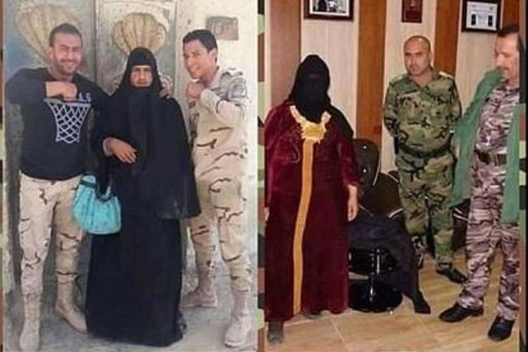 Tentara Irak memamerkan beberapa anggota ISIS yang menyamar sebagai perempuan tetapi tak berhasil lolos dari pemeriksaan tentara Irak.