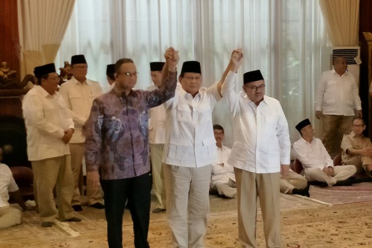 Prabowo Subianto, Anies Baswedan, dan Sudirman Said saat mendeklarasikan Sudirman sebagai Cagub Jawa Tengah