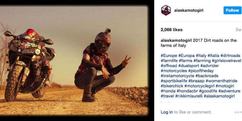 Untuk membiayai perjalanannya, Nikki biasanya bekerja sampingan di sebuah destinasi selama beberapa bulan. Selin itu ia juga memiliki bisnis di Alaska. (INSTAGRAM/@ALASKAMOTOGIRL)