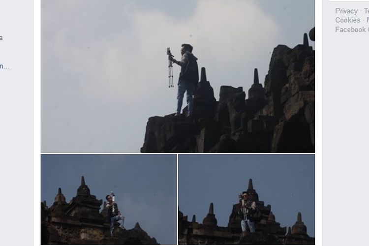 Seorang pria memanjat Candi Borobudur