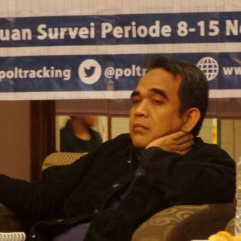 Sekretaris Jenderal DPP Partai Gerindra, Ahmad Muzani pada acara rilis survei Poltracking Indonesia di Hotel Sari Pan Pacific, Jakarta Pusat, Minggu (26/11/2017).