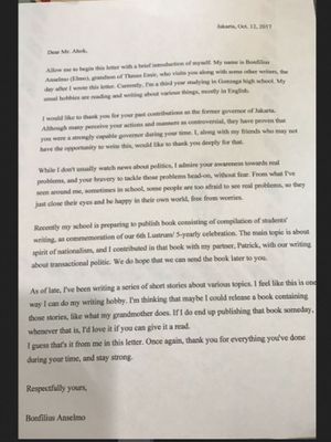 Surat Anselmo untuk Ahok.