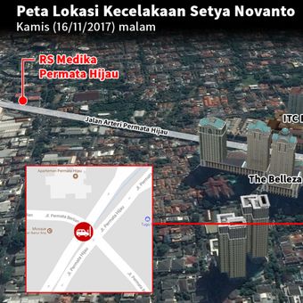 Lokasi kecelakaan Setya Novanto, Kamis (16/11/2017) malam.
