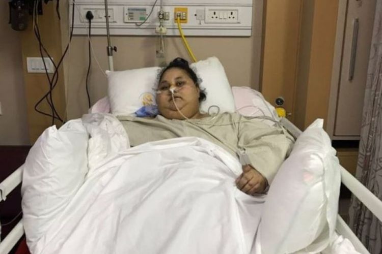 Eman Ahmed Abd El Aty setelah dioperasi, beratnya kini menjadi hanya 176,6 kg dari semula sekitar 500 kg.(BBC)