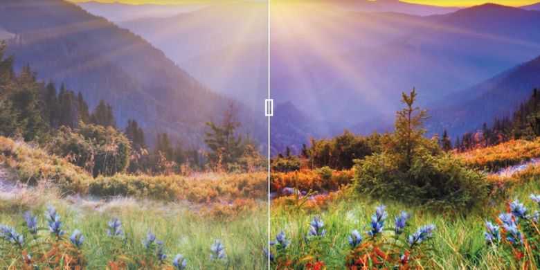 Perbedaan kualitas warna antara TV LED umum dan Hexachroma berkat adanya penajam, sekalipun sumber gambar punya setelan ruang warna standar. Warna TV Panasonic ini pun lebih kaya karena adanya penambahan warna cyan, magenta, yellow (CMY) di luar warna TV pada umumnya yang hanya red, green, dan blue (RGB). 
