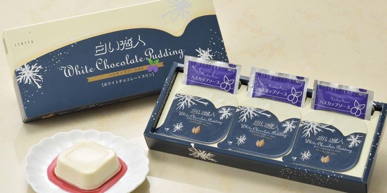 Kue Shiroi Koibito versi pudding sering dijadikan oleh-oleh wisatawan saat berkunjung ke Hokkaido, Jepang. Kue ini bisa diperoleh di toko-toko di bandara, seperti di Bandar Udara Chitose Baru (New Chitose Airport Terminal).(KARAKSA MEDIA)