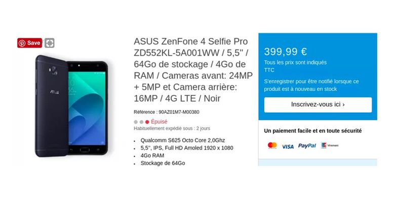 Bocoran foto Asus ZenFone 4 Selfie Pro dari situs Asus Perancis.