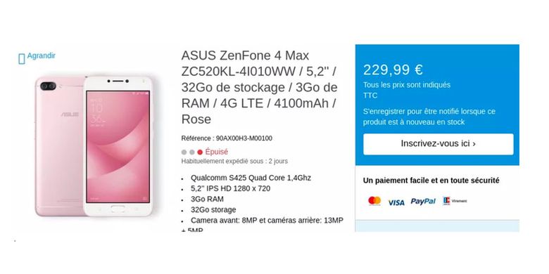 Bocoran foto Asus ZenFone 4 Max dari situs Asus Perancis.
